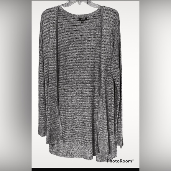 Apt 9 Cardigan Eyelet Sweater Open Front Step Hem Grey Large - Picture 2 of 11